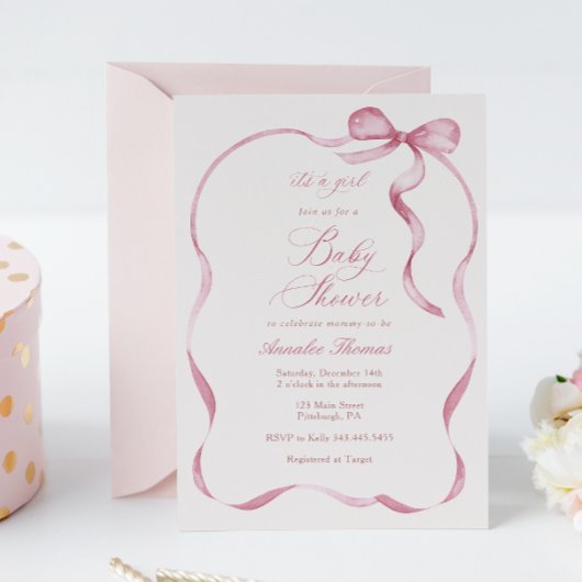 Invitation Rubans roses et vaches Baby shower fille