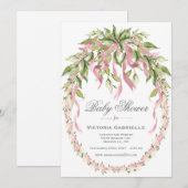 Invitation Rubans roses Fleur Wreath Élégant Baby shower (Devant / Derrière)