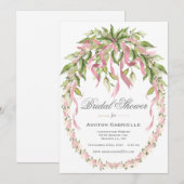 Invitation Rubans roses Fleur Wreath Elégante Fête des mariée (Devant / Derrière)