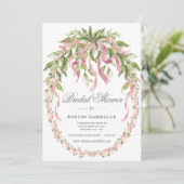 Invitation Rubans roses Fleur Wreath Elégante Fête des mariée (Debout devant)