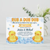 Invitation Rubber Duck Girls Twins Baby shower (Debout devant)