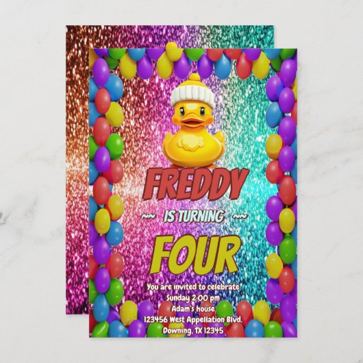 Invitation Rubber Duck personnalisable caractère d'anniversai (Devant / Derrière)