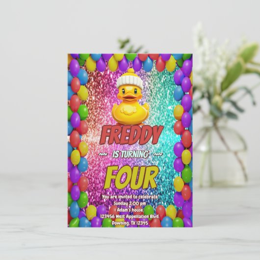 Invitation Rubber Duck personnalisable caractère d'anniversai (Debout devant)