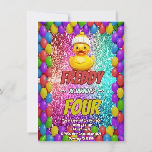 Invitation Rubber Duck personnalisable caractère d'anniversai (Devant)