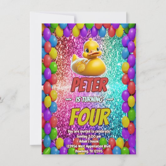 Invitation Rubber Duck personnalisable caractère d'anniversai (Devant)