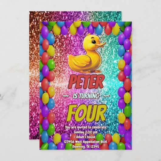 Invitation Rubber Duck personnalisable caractère d'anniversai (Devant / Derrière)