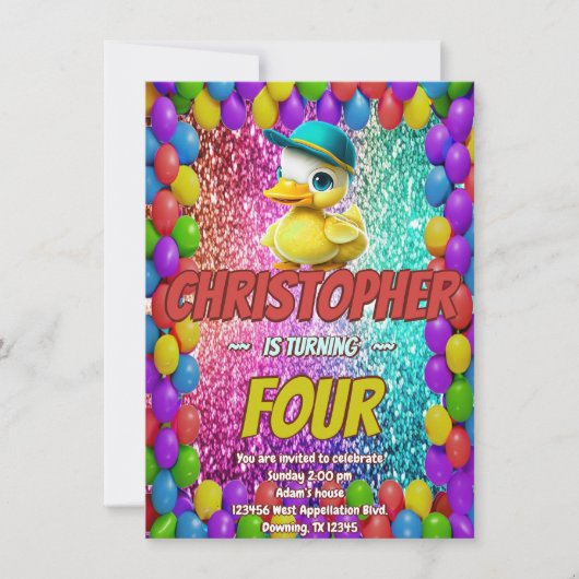 Invitation Rubber Duck personnalisable caractère d'anniversai (Devant)