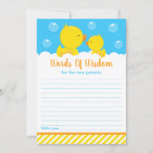 Invitation Rubber Ducky Jaune et Bleu Mots de sagesse (Devant)