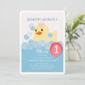 Invitation Rubber Ducky Rose Girl 1er anniversaire (Debout devant)
