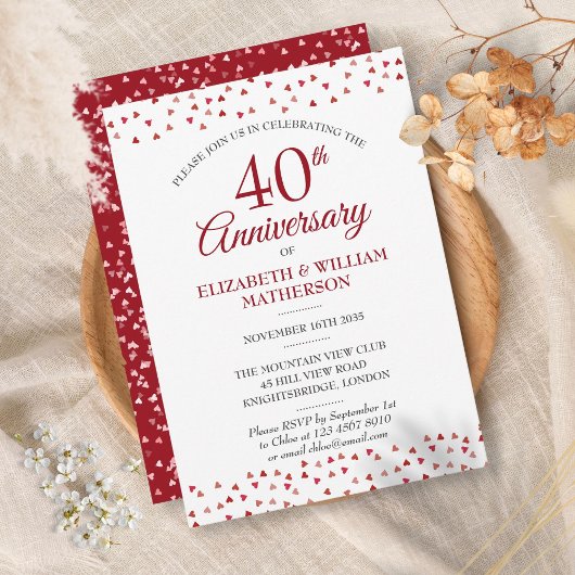 Invitation Rubis 40e Anniversaire Love Hearts