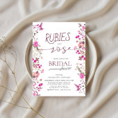 Invitation Rubis aquarelle et Fête des mariées florale Rose