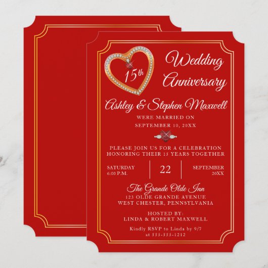 Invitation Rubis | Diamants 15ème anniversaire de Mariage (Devant / Derrière)