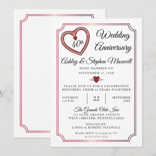 Invitation Rubis | Diamants Fête d'anniversaire de mariage de (Devant / Derrière)