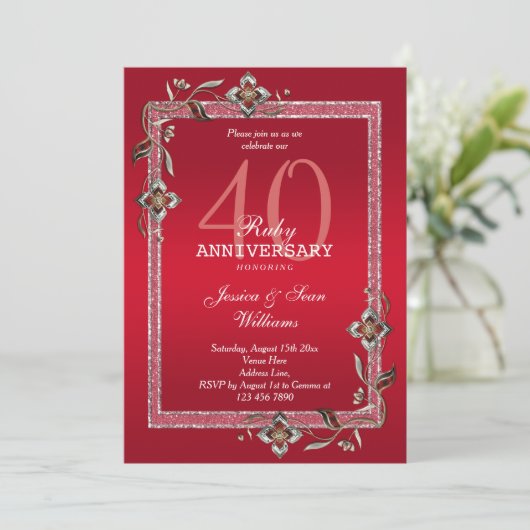 Invitation Rubis Gems & Glitter Rubis 40 ans de mariage (Debout devant)