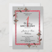 Invitation Rubis, Paillettes & Argent 1ers Noces (Devant)