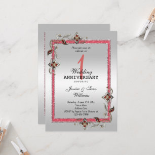 Invitation Rubis, Paillettes & Argent 1ers Noces