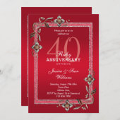 Invitation Rubis & Paillettes Rubis 40 ans de mariage (Devant / Derrière)