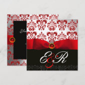 INVITATION RUBIS ROSE RÉDUIRE BLANC NOIR  DAMASSÉ MONOGRAMME (Devant / Derrière)