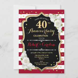 Invitation Rubis Rouge Or Noir 40e Anniversaire