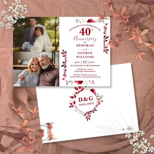 Invitation Ruby 40e anniversaire de mariage alors et maintena