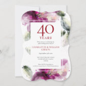 Invitation Ruby 40e anniversaire de mariage Élégante Florale (Devant)