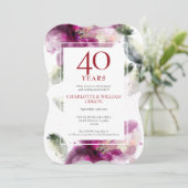 Invitation Ruby 40e anniversaire de mariage Élégante Florale (Debout devant)