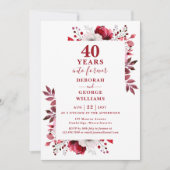 Invitation Ruby 40e anniversaire de Mariage Monogramme floral (Devant)