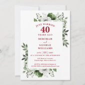 Invitation Ruby 40e anniversaire de Mariage Monogramme Floral (Devant)