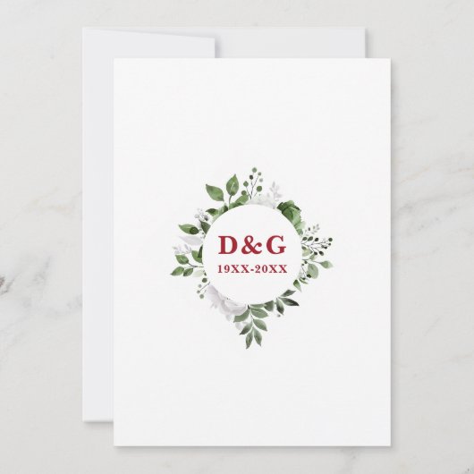 Invitation Ruby 40e anniversaire de Mariage Monogramme Floral (Dos)