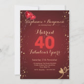 Invitation Ruby 40e Anniversaire de Mariage Paillettes Dorées (Devant)