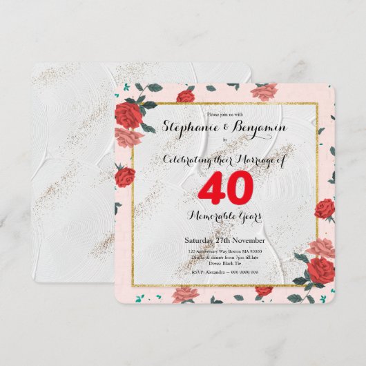Invitation Ruby 40e Anniversaire de Mariage Typographie perso (Devant / Derrière)