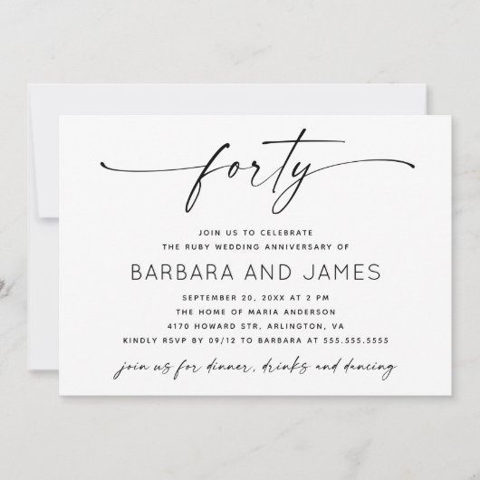Invitation Ruby 40e anniversaire du Mariage | Moderne minimal (Devant)