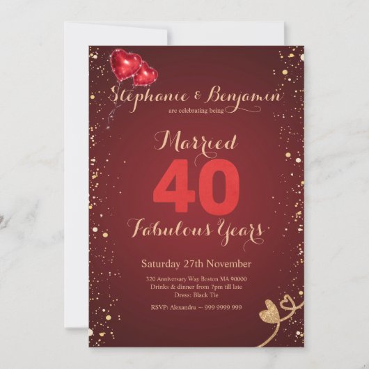 Invitation Ruby 40e Mariage Anniversaire Parties scintillant  (Devant)