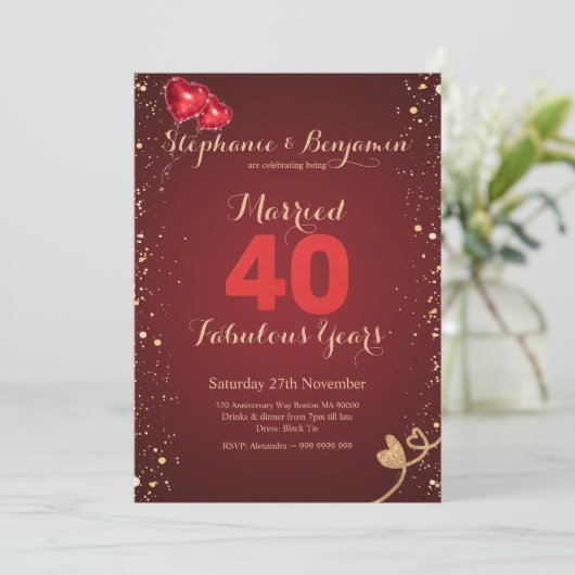 Invitation Ruby 40e Mariage Anniversaire Parties scintillant  (Debout devant)
