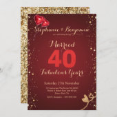 Invitation Ruby 40e Mariage Anniversaire Parties scintillant  (Devant / Derrière)