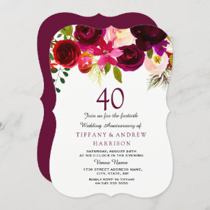 Invitation Ruby Burgundy Red Floral 40e anniversaire du Maria