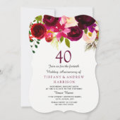 Invitation Ruby Burgundy Rouge Floral 40e Anniversaire de Mar (Devant)