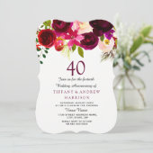Invitation Ruby Burgundy Rouge Floral 40e Anniversaire de Mar (Debout devant)