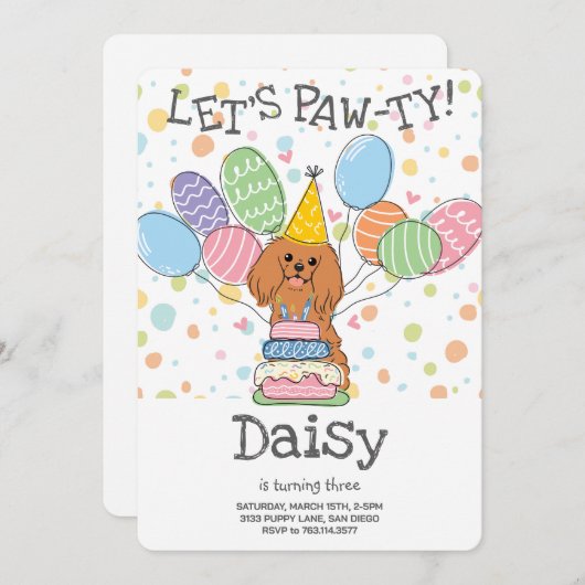 Invitation Ruby Cavalier King Charles Spaniel Anniversaire (Devant / Derrière)