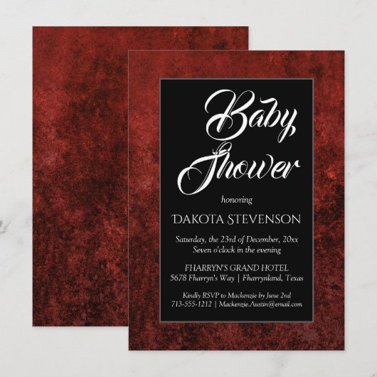 Invitation Ruby Crimson Rouge | Classic Grunge Baby shower (Devant / Derrière)