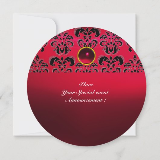 Invitation RUBY DAMASK GEM STONE MONOGRAM noir rouge bordeaux (Dos)