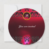 Invitation RUBY DAMASK GEM STONE MONOGRAM noir rouge bordeaux (Devant)