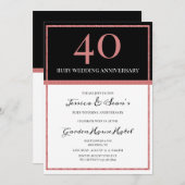Invitation Ruby élégant et Black 40e anniversaire de Mariage (Devant / Derrière)