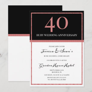 Invitation Ruby élégant et Black 40e anniversaire de Mariage