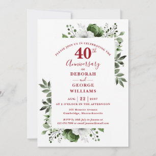 Invitation Ruby Elegant Greenery 40e anniversaire de Mariage