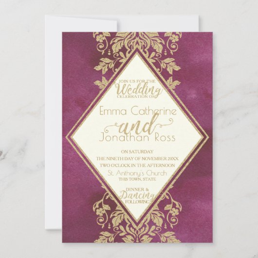 Invitation Ruby et Gold Mariage damassé (Devant)