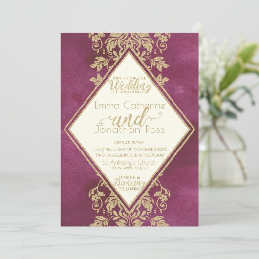 Invitation Ruby et Gold Mariage damassé (Debout devant)