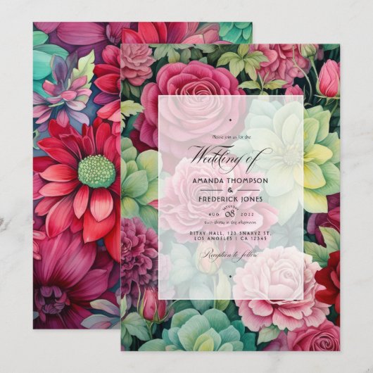 Invitation Ruby et Sage Floral Mariage d'hiver (Devant / Derrière)