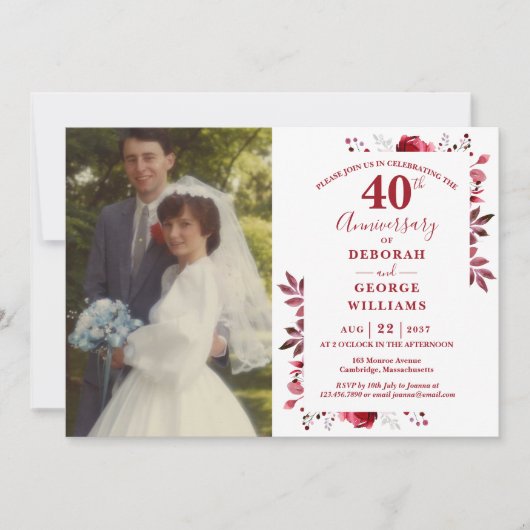 Invitation Ruby Floral 40e anniversaire du Mariage Photo (Devant)