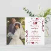 Invitation Ruby Floral 40e anniversaire du Mariage Photo (Debout devant)